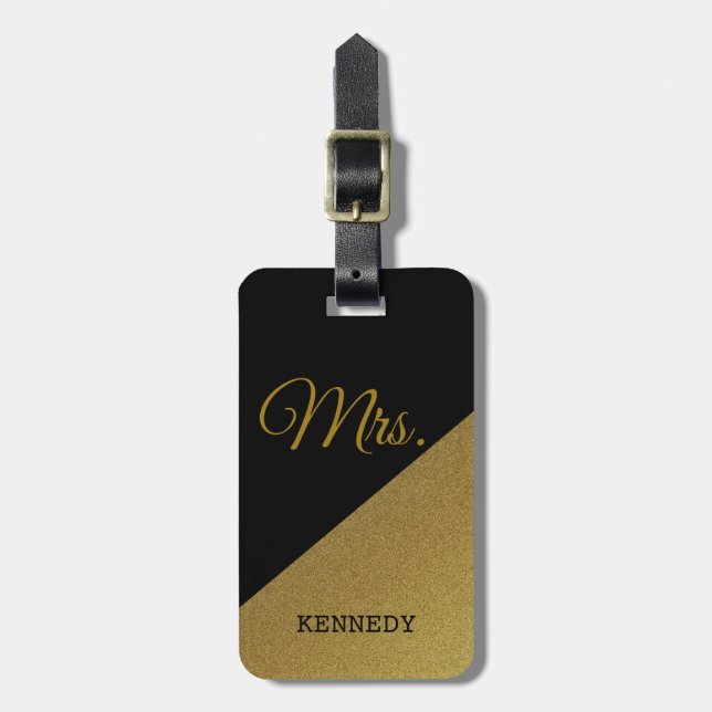 Black And Gold Mrs.Bride Newlywed Luggage Tag (Front Vertical)