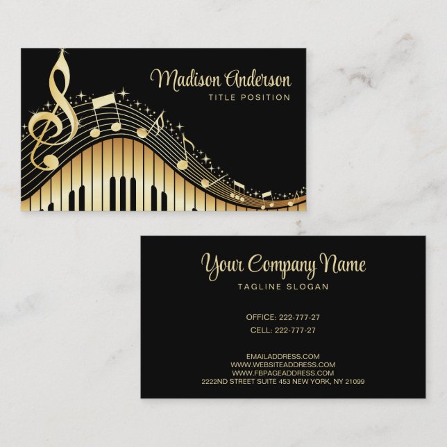 Black And Gold Music Notes Design Business Business Card (Front/Back)