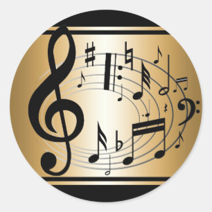 Black and Gold musical notes  background Classic Round Sticker