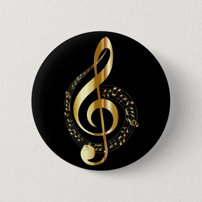 black and gold musicial note 6 cm round badge (Front)