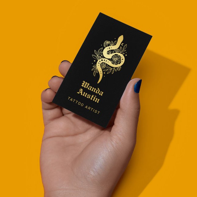 Black And Gold Mystic Snake Tattoo Artist Business Card (Creator Uploaded)