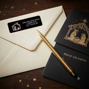 Black and Gold Nativity Christmas Return Address