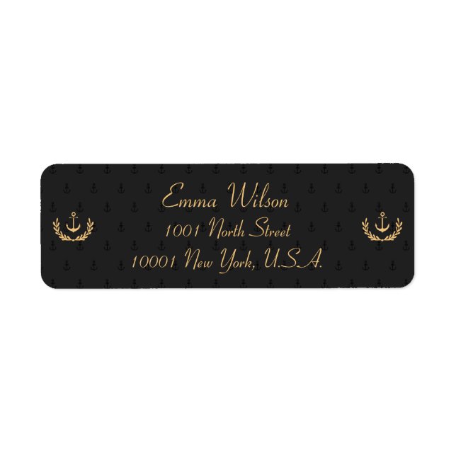 Black And Gold Nautical Return Address Labels (Front)