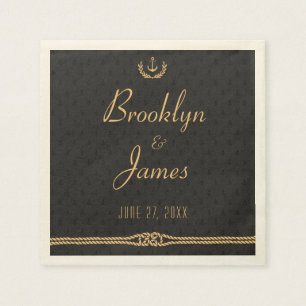 Black And Gold Nautical Wedding Napkins