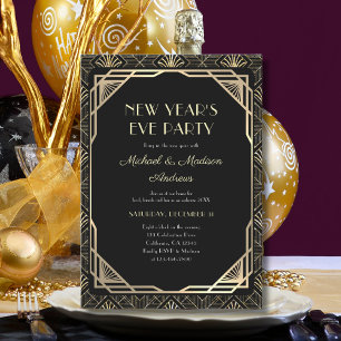 Black and Gold New Year Celebration Party  Invitation