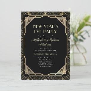 Black and Gold New Year Celebration Party  Invitation
