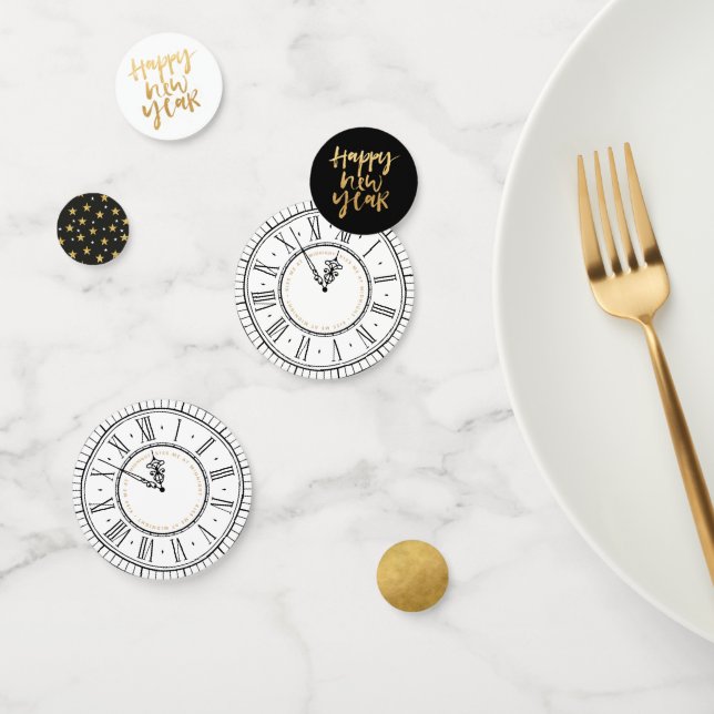 Black and Gold New Years Clock Confetti (Group)