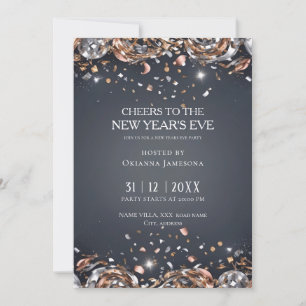 Black and Gold New Year's Eve Party  Invitation