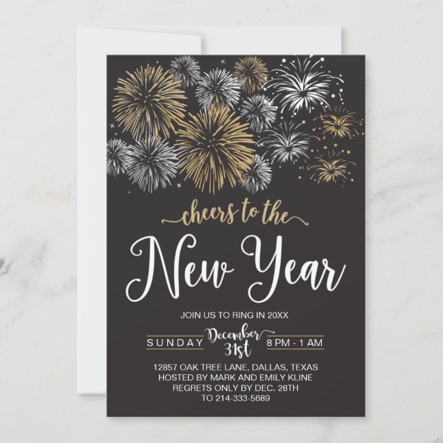 Black and Gold New Year's Eve Party Invitations (Front)