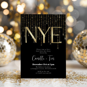 Black and Gold New Years Eve Party NYE Invitation