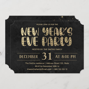 Black And Gold New Year's Party Invitation