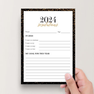 Black and Gold New Year's Resolutions 2024 Cards