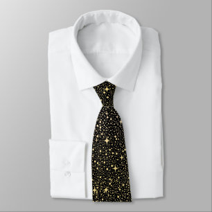 Black and Gold Night Sky Stars Wedding Groomsmen Tie