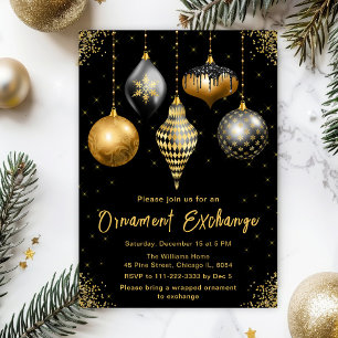 Black and Gold Ornament Exchange Party Invitation