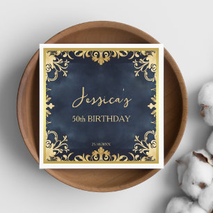 Black and gold ornamental birthday party template napkin