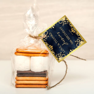 Black and gold ornamental birthday party thank you favour tags