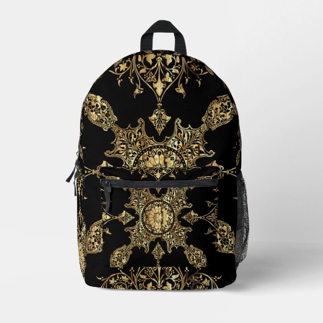 Black and Gold Ornamental  Printed Backpack (Front)