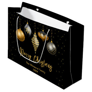 Black and Gold Ornaments Merry Christmas Large Gift Bag