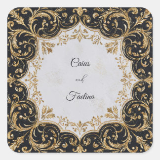 Black and Gold Ornate Frame Wedding Sticker