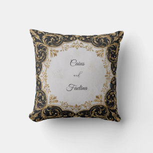 Black and Gold Ornate Frame Wedding Sticker Cushion