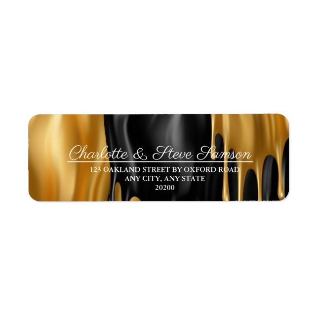 Black and Gold Paint Drip Wedding Return Address (Front)
