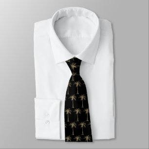 Black and Gold Palm Tree Pattern Tie