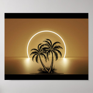Black and Gold Palm Tree Tropical Printable Art  Poster