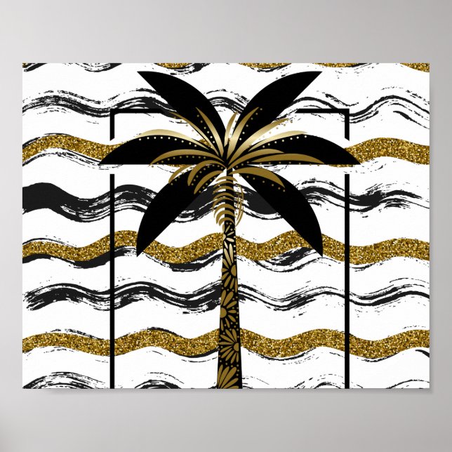 Black and Gold Palm Tree Tropical Printable Art  Poster (Front)