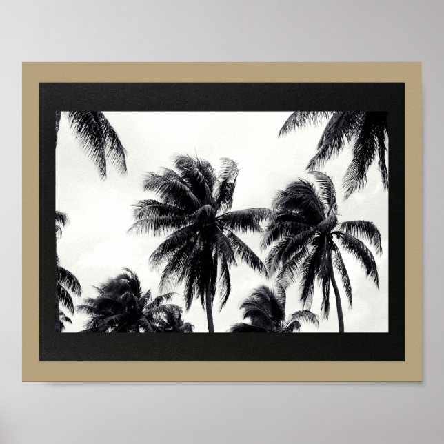Black and Gold Palm Trees Tropical Printable Art Poster (Front)