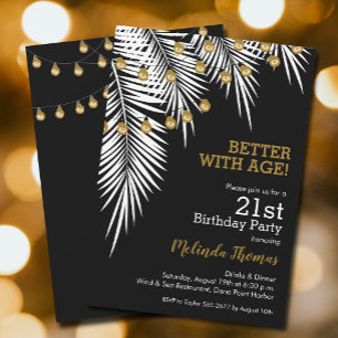 Black and Gold Palms Birthday Party Invitation