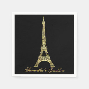 Black and Gold Parisian Eiffel Tower Wedding Napkin
