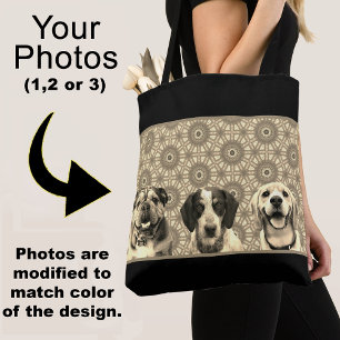 Black and Gold Pattern with Sepia Colour Dog Photo Tote Bag