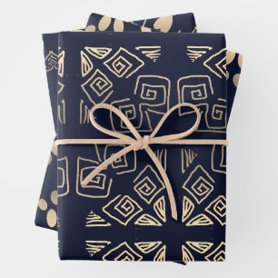 Black and Gold Pattern Wrapping Paper Sheets