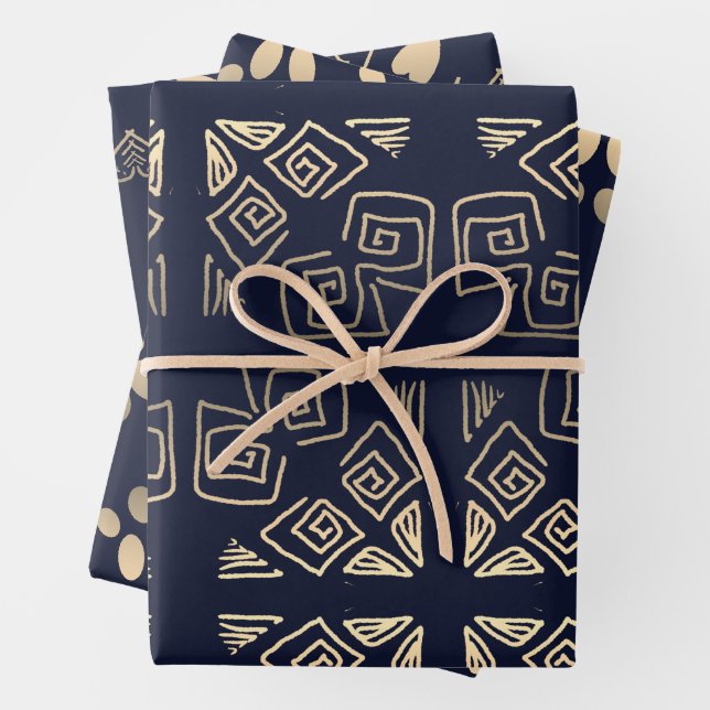 Black and Gold Pattern Wrapping Paper Sheets (In situ)