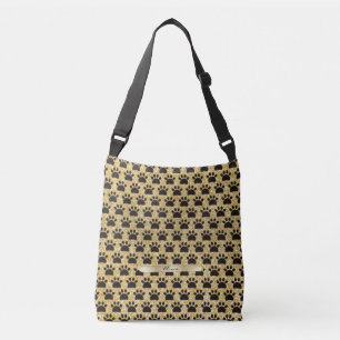 Black and Gold Paws Seamless Pattern Crossbody Bag