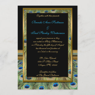 Black and Gold Peacock Wedding Invitation