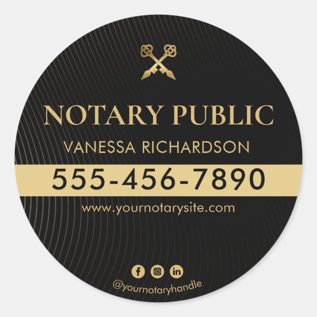 Black and Gold Pens Gold Mobile Notary Marketing Classic Round Sticker (Front)