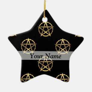 Black and gold pentagram ceramic tree decoration