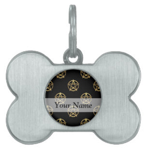 Black and gold pentagram pet ID tag