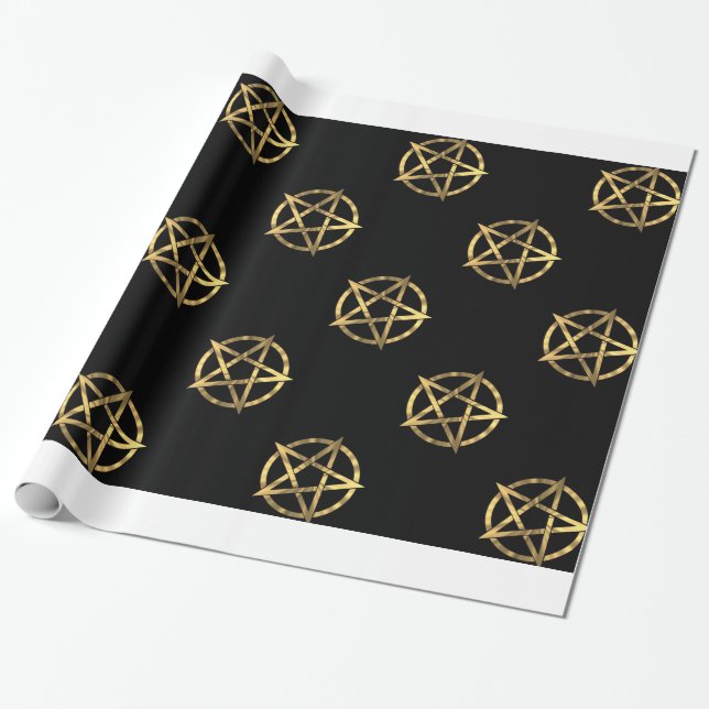 Black and gold pentagram wrapping paper (Unrolled)