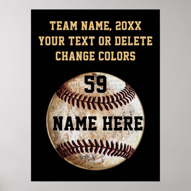 Black and Gold Personalised Baseball Poster (Front)