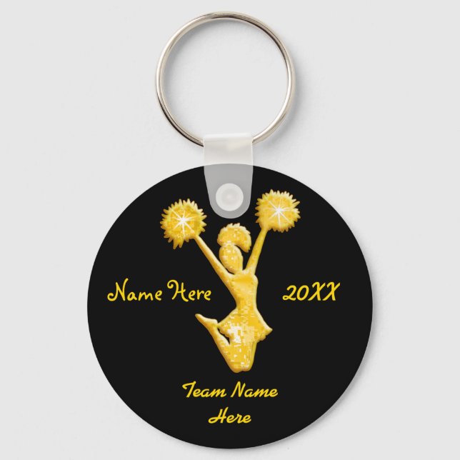 Black and Gold Personalised Cheer Keychains (Front)