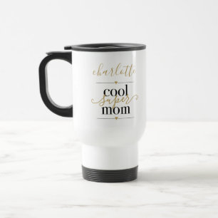 Black And Gold Personalised Cool Super Mum  Travel Mug