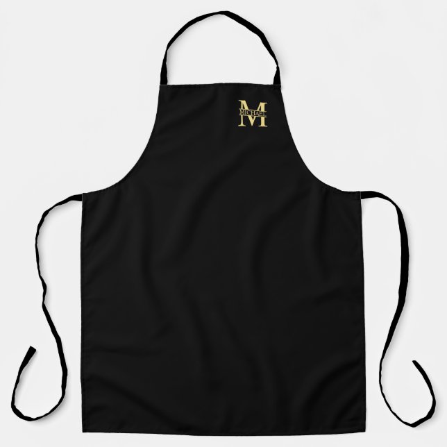 Black and Gold Personalised Monogram and Name Apron (Front)