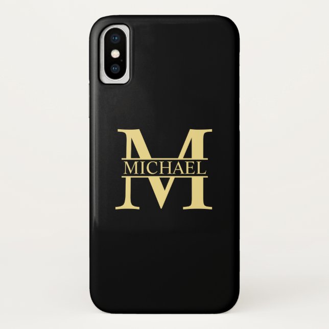 Black and Gold Personalised Monogram and Name Case-Mate iPhone Case (Back)