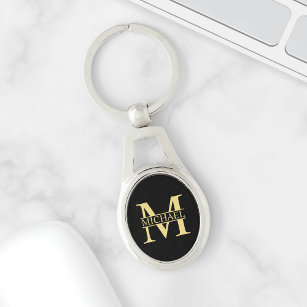 Black and Gold Personalised Monogram and Name Key Ring