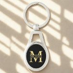Black and Gold Personalised Monogram and Name Key Ring<br><div class="desc">Personalised Monogram and Name Gifts featuring personalised gold monogram in classic serif font style with box of name in the middle of monogram on black background. Perfect as father's day gifts for dad, gifts for grandfather, husband, groom, best man, groomsmen and more. Please note : The foil details are simulated...</div>