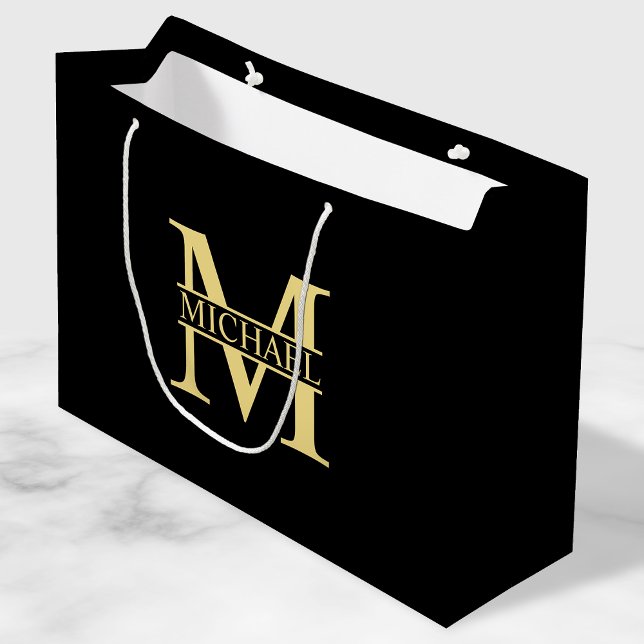Black and Gold Personalised Monogram and Name Large Gift Bag (Creator Uploaded)