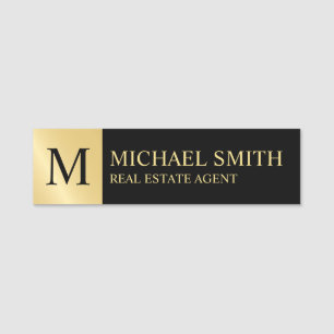 Black and Gold Personalised Monogram and Name Name Tag