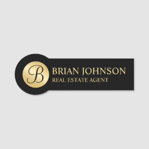 Black and Gold Personalised Monogram and Name Name Tag